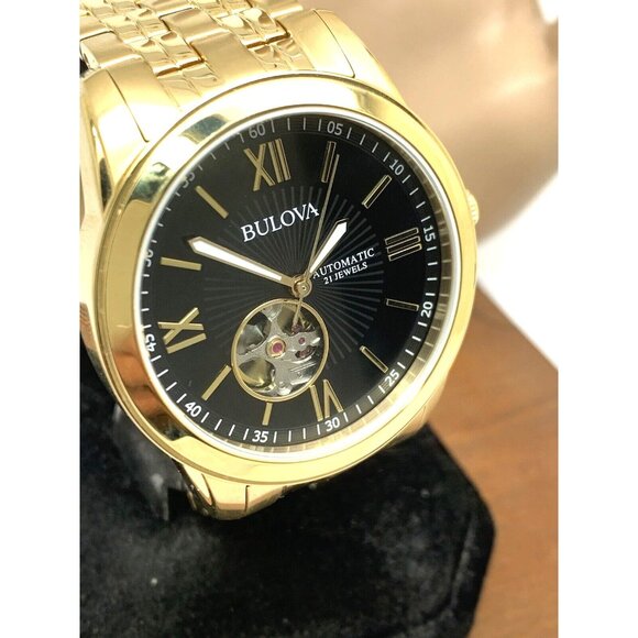 Bulova Men's Watch 97A132 Automatic Black Dial Gold Stainless Steel 42mm - Picture 1 of 14